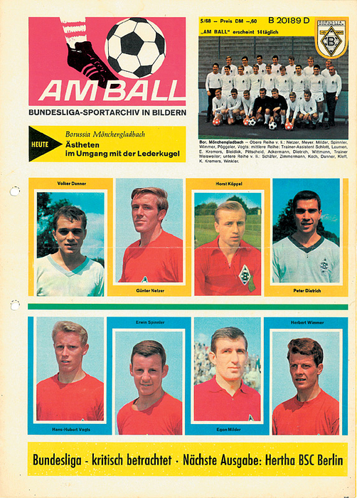 Sorry, no english description is available. ... Borussia Moenchengladbach. Rare German Broschure - 8 Seiten, 25x34 cm, Broschur, Farbfotos, Bauer-verlag, München 1968. Condition: C.....Seltene Sonderausgabe zu Borussia Mönchengladbach und Gesamtbetrachtung des  13+14.Bundesligaspieltages. -- gelocht.