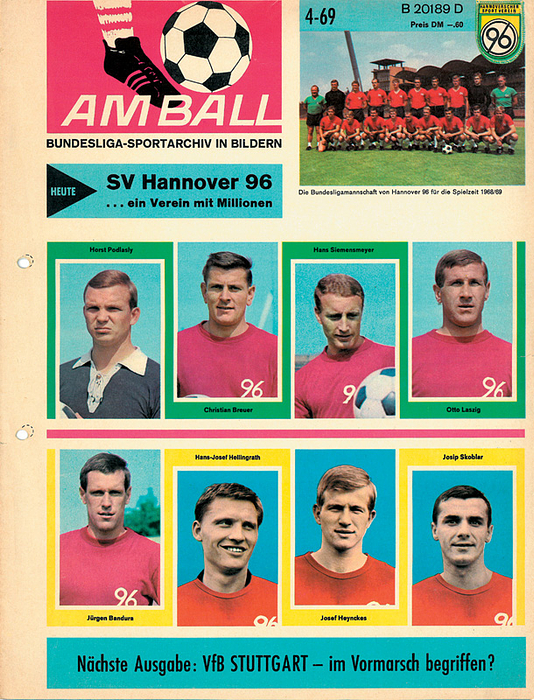 Sorry, no english description is available. ...  - 8 Seiten, 25x34 cm, Broschur, Farbfotos, Bauer Verlag, München 1969. Condition: B-C.....Seltene Sonderausgabe zu Hannover 96 und Gesamtbetrachtung des  21.Bundesligaspieltages. -- --gelocht; Kleiner Einriss.
