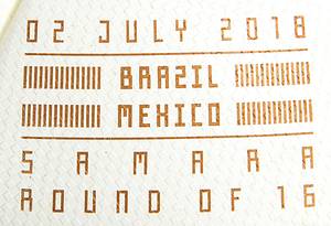  - World Cup 2018: Original match ball from the 2018 FIFA World Cup in Russia, used in the match between Brazil and Mexico on July 2, 2018. Features the imprint "ADIDAS Telstar 18 Official Match Ball. FIFA World Cup 2018," along with the specific match details: "02 July 2018 Brazil Mexico. Samara Round of 16." Includes an NFC chip for scanning and the official sticker reading "USED. Adidas official match ball." --— Showing some signs of match use. — This ball was used in this World Cup match! The consignor acquired this ball from the collection of a FIFA official! Condition: A- - Bild 3