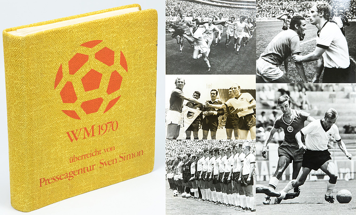  - World Cup 1970.: 1970 World Cup, presented by the Sven Simon Press Agency. Featuring 39 black-and-white press photographs (22 x 18 cm) from the 1970 Football World Cup. Stan Libuda's personal copy! --The album contains photographs documenting the German national team's progress during the 1970 World Cup in Mexico. This is the official World Cup album by Sven Simon. It was distributed exclusively to select clients and members of the German national team. Extremely rare!!! Condition: A-