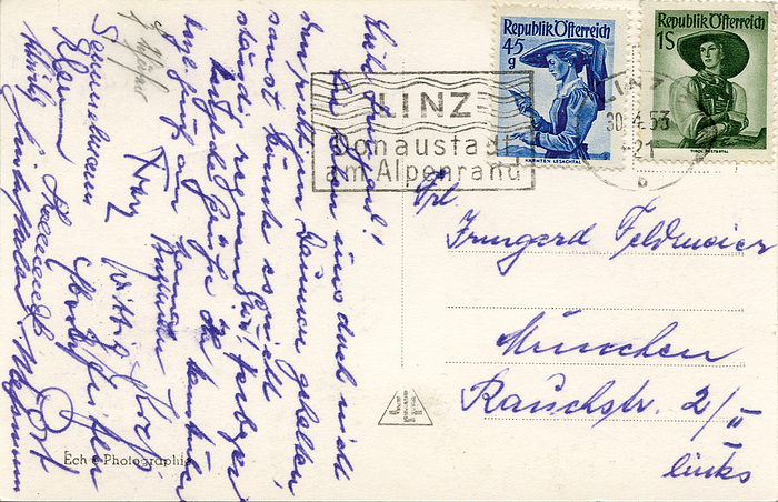 Nationalmannschaft 1953  | Postkarte der deutschen Amateur Fußball Nationalmannschaft vom Lnder spiel gegen Östereich 1953 mit 15 original Signaturen der Spieler: Herberger, Stollenwerck, Kreß, Schröder, Meßmann, Wittig, Zeitler, Semmelmann, Post u.a.