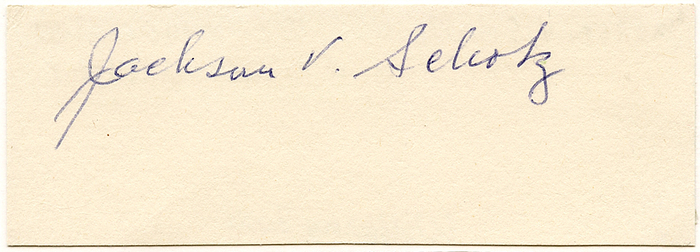  - Autograph Olympic Games 1924. USA: (1897-1986) Original signierte Karteikarte von Jackson Scholz (USA). 2facher Goldmedaillengewinner bei den Olympischen Spielen 1920 über 200 + 4x100 m und Silber 1924 über 100 m. 10,5x3,5 cm Condition: A