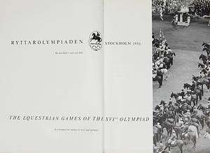  - Olympic Games 1956. Official Report Stockholm: „The Equestrian Games of the XVIth Olympiad“. A retrospective survey in text and pictures. Official Report from the OC. Size 22x31 cm, 268 pages cloth bound,with 400 b/w photos. (SWEDISH/ENGLISH). With dust Jacket. This edition comes with four folding maps in the supplement. (These are missing in most copies). Small tears on jacket, minor bad spot on rear. Condition: B-C - Bild 3
