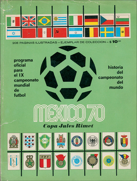 World Cup 1970 Official Programm - Programa oficial para el IX Campeonato Mundial de futbol Mexico 1970 Copa Jules Rimet. Veray rare official programme of the Football World Cup. Complete programme from Mexico which was sold during the Football World Cup. Spanish. Green edition. ---Back slightly torn Condition: C