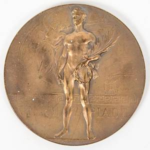 Siegermedaille 1920  | Bronzemedaille von den VII. Olympischen Spielen 1920 in Antwerpen für den 3.Platz.  Bronze, 6 cm (Entwurf von Josué Dupon). - Bild 3