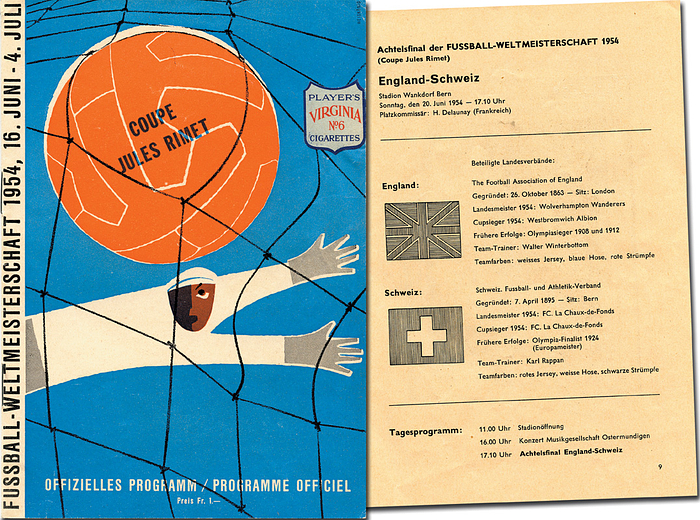 Programm WM 1954  | Fussball-Weltmeisterschaft 1954, 20.Juni 1954. Spiel Gruppe 4:  England - Schweiz in Bern. Offizielles Programm der FIFA Fussball - Weltmeisterschaft 1954.