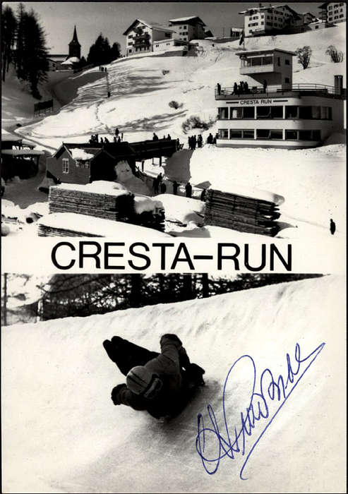 Bibbia, Nino  | (1922-2013) Fotopostkarte mit Originalsignatur von Nino Bibbia (ITA / SUI). Goldmedaille im Skeleton bei den Olympischen Spielen 1948. 15x10,5 cm.