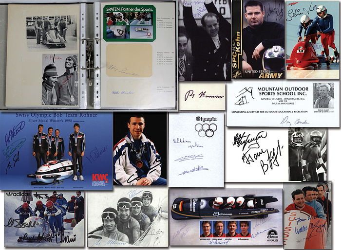 Bobsport OSW1936-2002  | 168 original Signaturen von Medaillengewinner der Olympischen Spiele 1936 - 2002 im Bobsport. Autogrammkarten, Fotos, Reprofotos, Blancobeleg, 15x10 bis 6x4 cm.