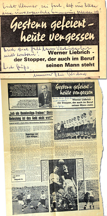 Sorry, no english description is available. ...  -  -- (Dieses Objekt wird mit Echtheitszertifikat ausgeliefert - COA  --. Condition: C.....Ein Geschenk von Schneider an Liebrich. --gefaltet  --Das Stück kommt direkt aus der Sammlung von Werner Liebrich (1927-1995). Fußball - Weltmeister 1954. 16 DFB A-Länderspiele. 1.FC Kaiserslautern 365 Spiele, 2x Deutscher Fußball - Meister 1951 + 1953.