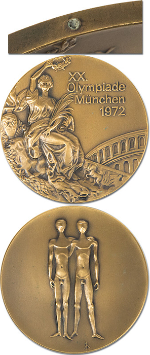 Siegermedaille 1972  | Bronze-Siegermedaille XX.Olympiade München 1972. (Entwurf von G.Cassioli und G.Marcks). Bronze, 6,6 cm.