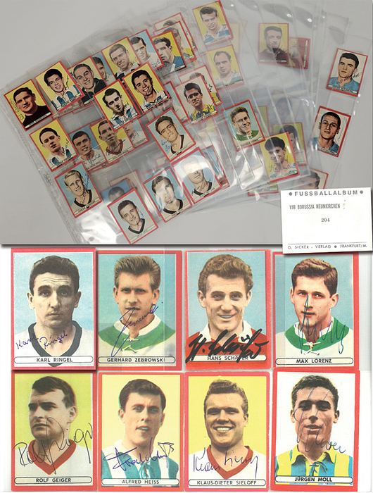 Sammelbilder-Sicker 1964  | 80 verschiedene Sammelbilder von Sicker ca. 1964 alle mit original Signaturen der Spieler, Papier je 7x5 cm.