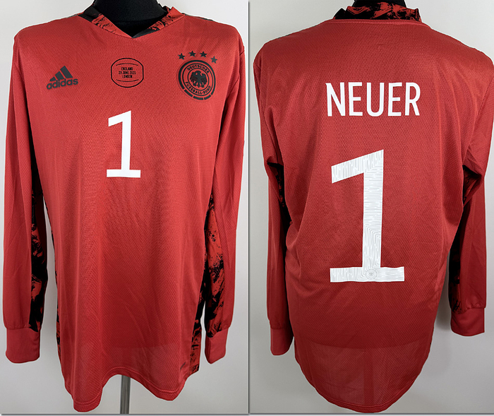 DFB - Trikot 2021 EM Neuer  | Original match issued DFB Spielertrikot mit der Nummer 1,Manuel Neuer. Vorbereitet für das Europameisterschaftsspiel Spiel gegen England am 23.06.2021 in London.Trikot stammt aus der Sammlung eines ehemaligen  Status: AAB.