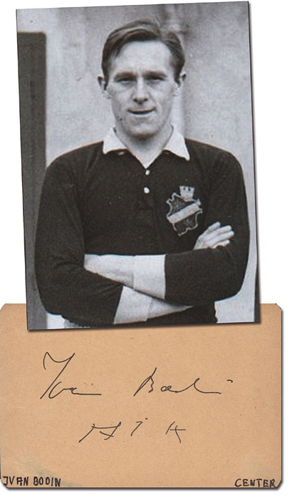 Bodin, Ivan  | (1923-1991) Blancobeleg mit orginal Signatur von Ivan Bodin (SWE). Nahm mit Schweden an der Fußball - Weltmeisterschaft 1950 teil, kam allerdings nicht zum Einsatz.11,5x7,5 cm
