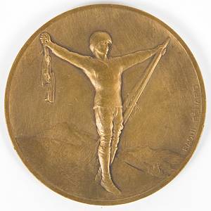 Olympic Games 1924. Participation medal Chamonix - Olympic Games 1924. Participation medal Chamonix and Winner medal I Olympic Winter Games 1924 Chamonix: in bronze from the first ever Olympic Winter Games (R. Bénard). There were only 258 participants in the games, and this was the first and only time that the participation medals were also used for the Olympic 3rd place bronze medal. Size 5.5 cm, in bronze. EF. Hallmarked "bronze." Condition: A - Bild 2