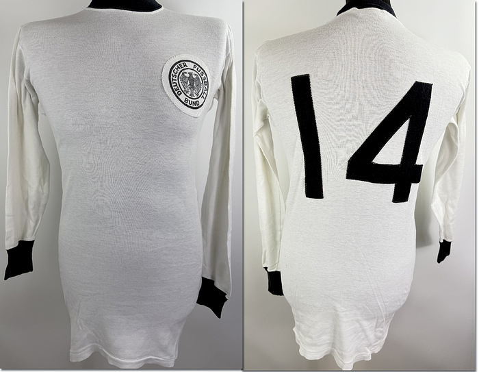 DFB - Trikot 1969  | Original match worn DFB Spielertrikot mit der Nummer 14 aus dem Länderspieljahr 1968/1969.Langarm, Hersteller Umbro. Kommt aus der Sammlung von  des ehemaligen DFB-Busfahrers; Status ABB