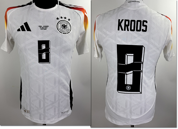 DFB - Trikot 2024 EM  | Original match issued DFB Spielertrikot mit der Nummer 8 von Toni Kroos. Vorbereitet für das Spiel gegen Spanien am 05.07.2024 in Stuttgart. Trikot stammt aus der Sammlung eines ehemaligen DFB-Mitarbeiters. Status:AAB