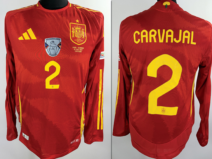 Spanien - Trikot 2024 EM  | Original match issued Spanien Spielertrikot mit der Nummer 2 von Daniel Carjaval, vorbereitet für das Europameisterschaftspiel gegen Deutschland am 05.07.2024. Status AAB