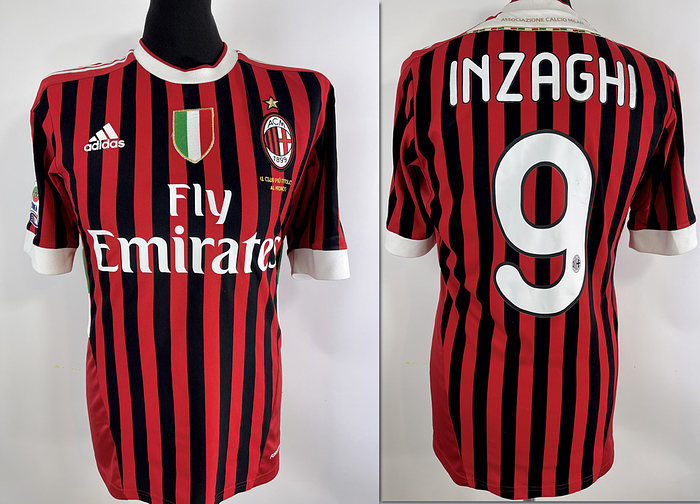 AC Mailand - Trikot 2011  | Original match issued AC Mailand Spielertrikot mit der Nummer 9. Vorbereitet für Filippo Inzaghi  für ein Spiel der Serie A in 2011. Status ABC