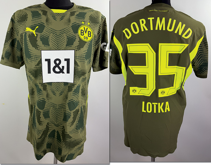 Dortmund,Borussia  - Trikot 2025  | Original match issued Borussia Dortmund Spielertrikot mit der Nummer 35 von Marcel Lotka..Vorbereitet für ein Bundesligaspiel in der Saison.2024/2025 .Status ABB