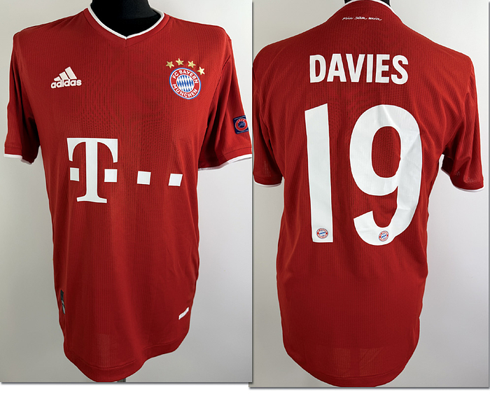 München, FC Bayern - Trikot 2020  | Original match worn FC Bayern Spielertrikot mit der Nummer 19 von Alphonso Davies. Getragen in einem Championsleague in der Saison.2020/2021 .Status ABB