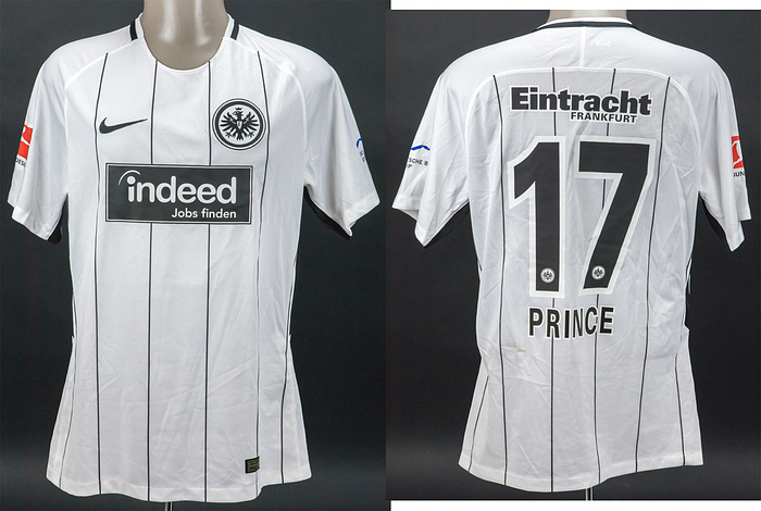 Original match worn Eintracht Frankfurt Spielertrikot mit der Nummer 17. Getragen von Kevin-Prince Boateng am 19.02.2018 im Bundesliga-Spiel gegen RB Leipzig. SGE - RB Leipzig 2:1. Boateng ist 15-facher Nationalspieler von Ghana. Status:AAC.